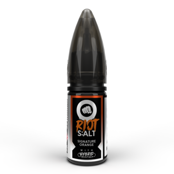 Riot salt signature orange with hybrid nicotine 10ml, available at dispergo vaping uk
