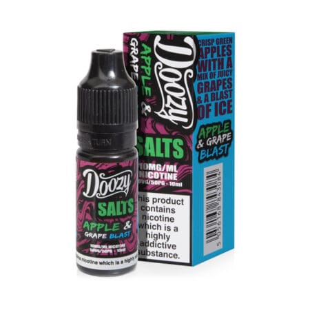 Doozy salts 10ml 20mg apple and grape blast, crisp green apples with a mix of juicy grapes and a blast of ice available at dispergo vaping uk