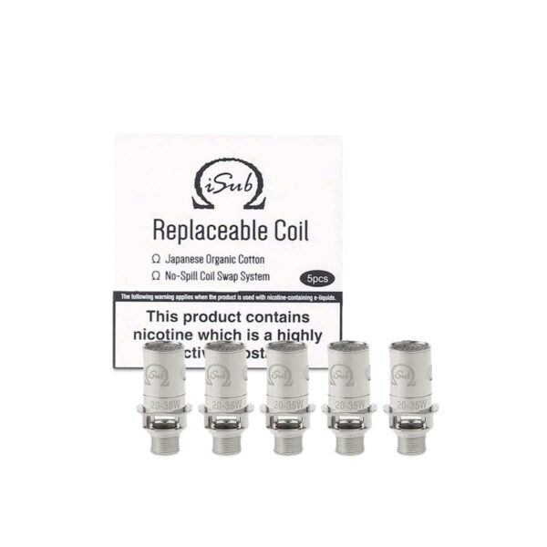 Available at dispergo vaping uk, Isub replacable coil 5pcs