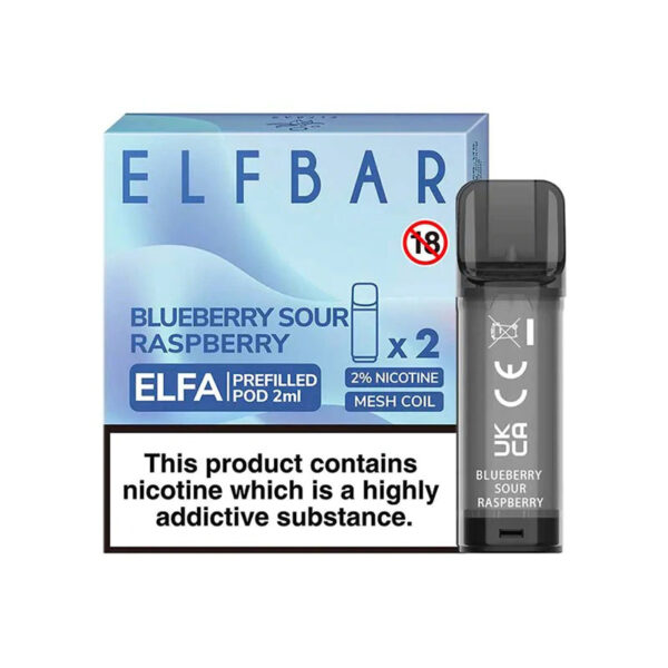 Elfbar prefilled pod x2 2ml blueberry sour raspberry available at dispergo vaping uk
