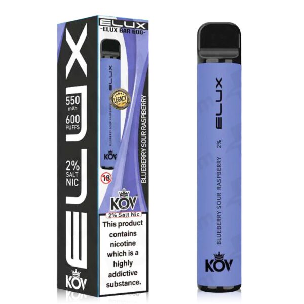 Elux bar 600 blueberry sour raspberry 20mg disposable device available at dispergo vaping uk