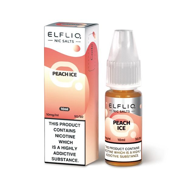 Elfliq nic salts 10mg 50/50 10ml in peach ice available at dispergo vaping uk