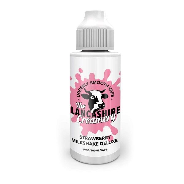 Available at dispergo vaping uk The Lancashire creamery Udderly smooth vape strawberry milkshake deluxe 100ml 0mg