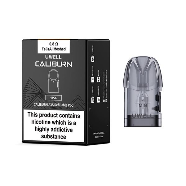 Available At Dispergo Vaping UK, The Uwell Caliburn A3S Replacement Pods x4 0.8ohm