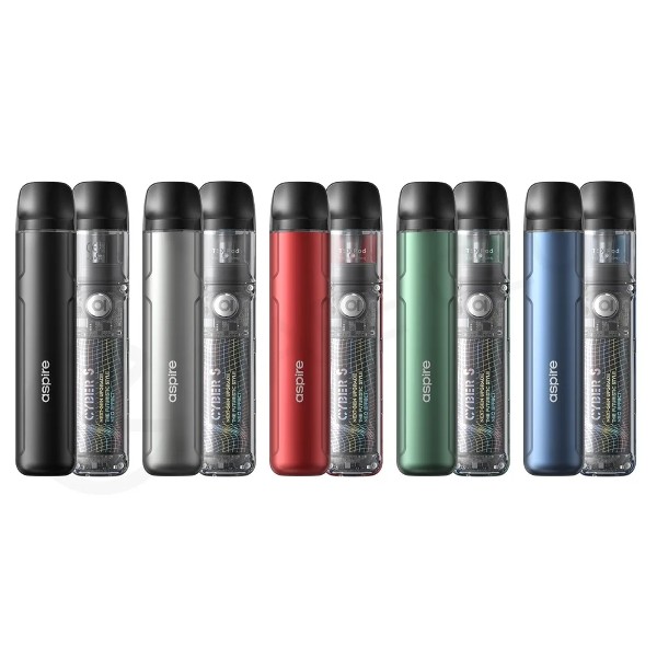 Available At Dispergo Vaping UK, The Aspire Cyber S Pod Vape Kit In A Variety Of Colours