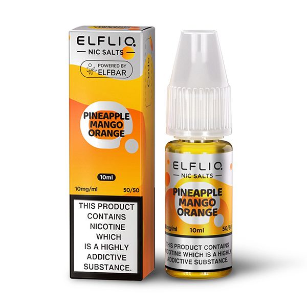 Get Your 50/50 Elfliq Nic Salt 10ml 10mg In Pineapple Mango Orange, Available At Dispergo Vaping UK