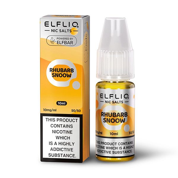 Get Your 50/50 Elfliq Nic Salt 10ml 10mg In Rhubarb Snoow, Available At Dispergo Vaping UK