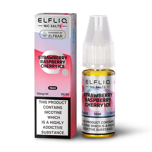 Get Your 50/50 Elfliq Nic Salt 10ml 10mg In Strawberry Raspberry Cherry Ice, Available At Dispergo Vaping UK