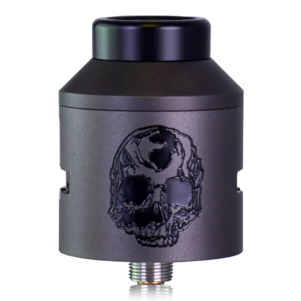 Get Your Regenesis Deathwish 28mm RDA featuring a sandblasted and anodized finish At Dispergo Vaping UK In Blade Grey