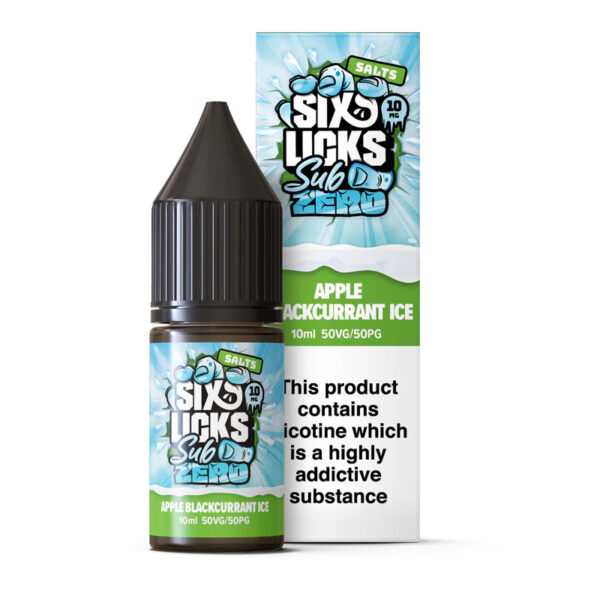 Get your Six Licks Sub Zero Apple Blackcurrant Ice 10ml nicotine salt eliquid today at Dispergo Vaping!